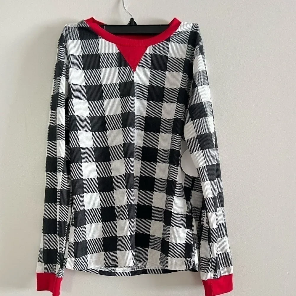 FAMILY PAJAMAS Kid's Lightweight Thermal Waffle Buffalo Check PJ 1pc XL